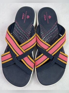 Cloudsteppers By Clarks Mira Isle Slide Sandals Womens 7.5 M Navy/Coral/Orange